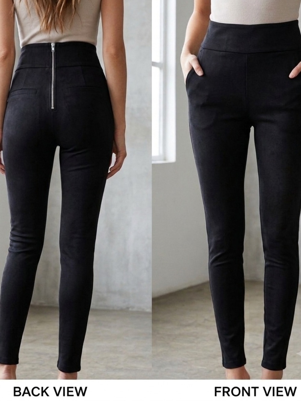 Ammo Suede High Rise Black Pants Gold Zipper Detail Size Medium.
